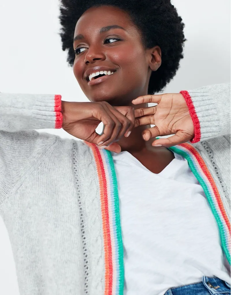 Joules Ladies Kadie Slouchy Grey Marl Cardigan-1